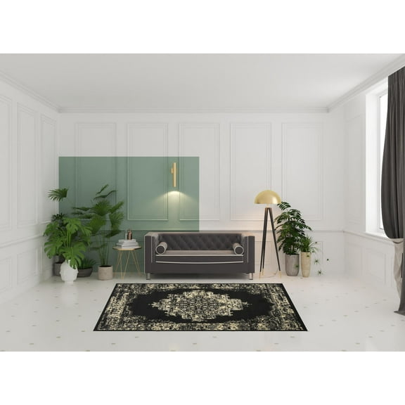 HomeRoots 522255 6 x 9 ft. Damask Power Loom Rectangle Area Rug, Cream