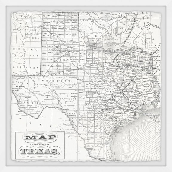 Marmont Hill Vintage Map of the State of Texas Framed Wall Art, 12" x 12"