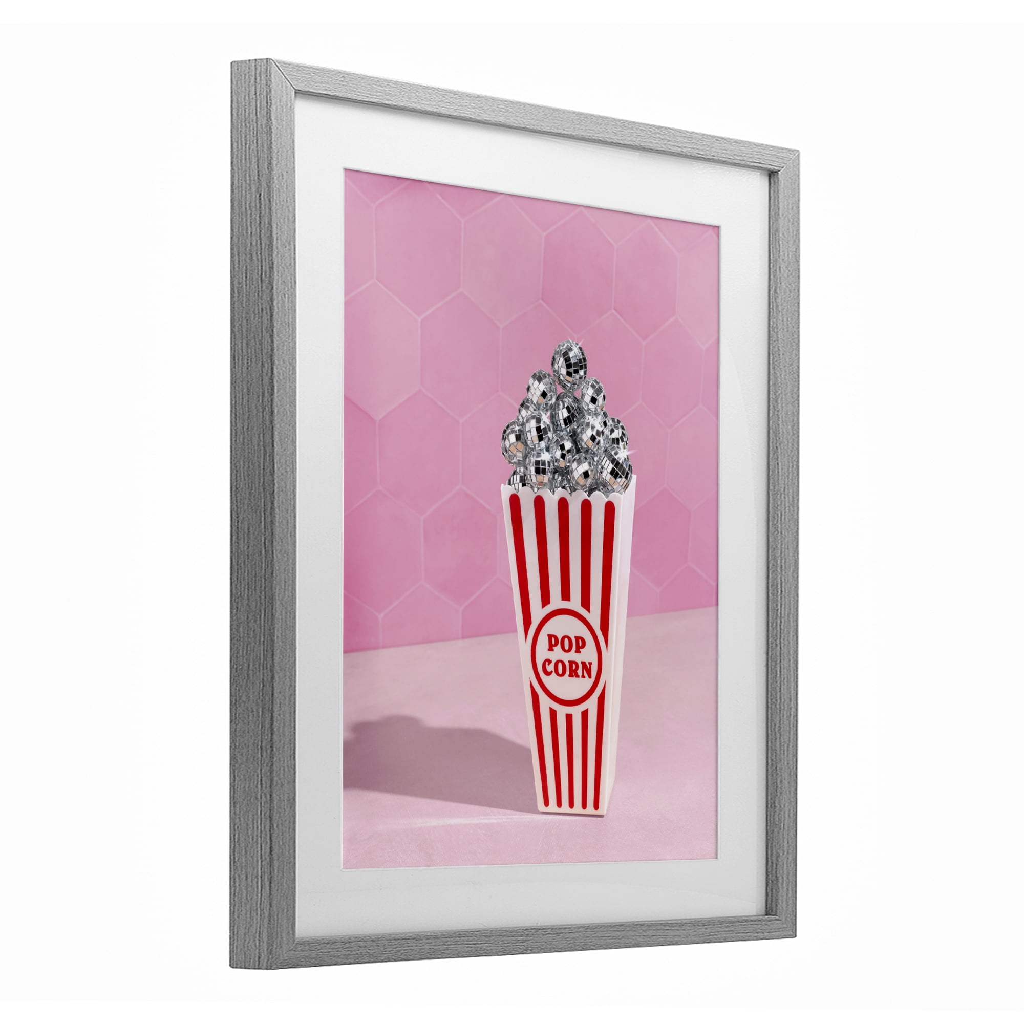 Stupell Industries Pink Disco Popcorn Gray Framed Print Under Glass, design by LISH Creative