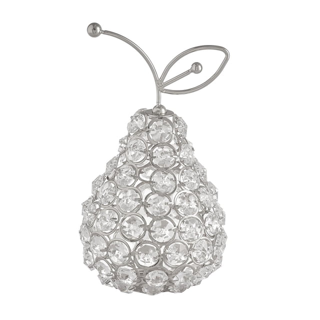 Adornos de frutas de metal y cristal con diamantes de imitación, hechos a mano, para decoración de escritorio, coleccionables Pera de plata A