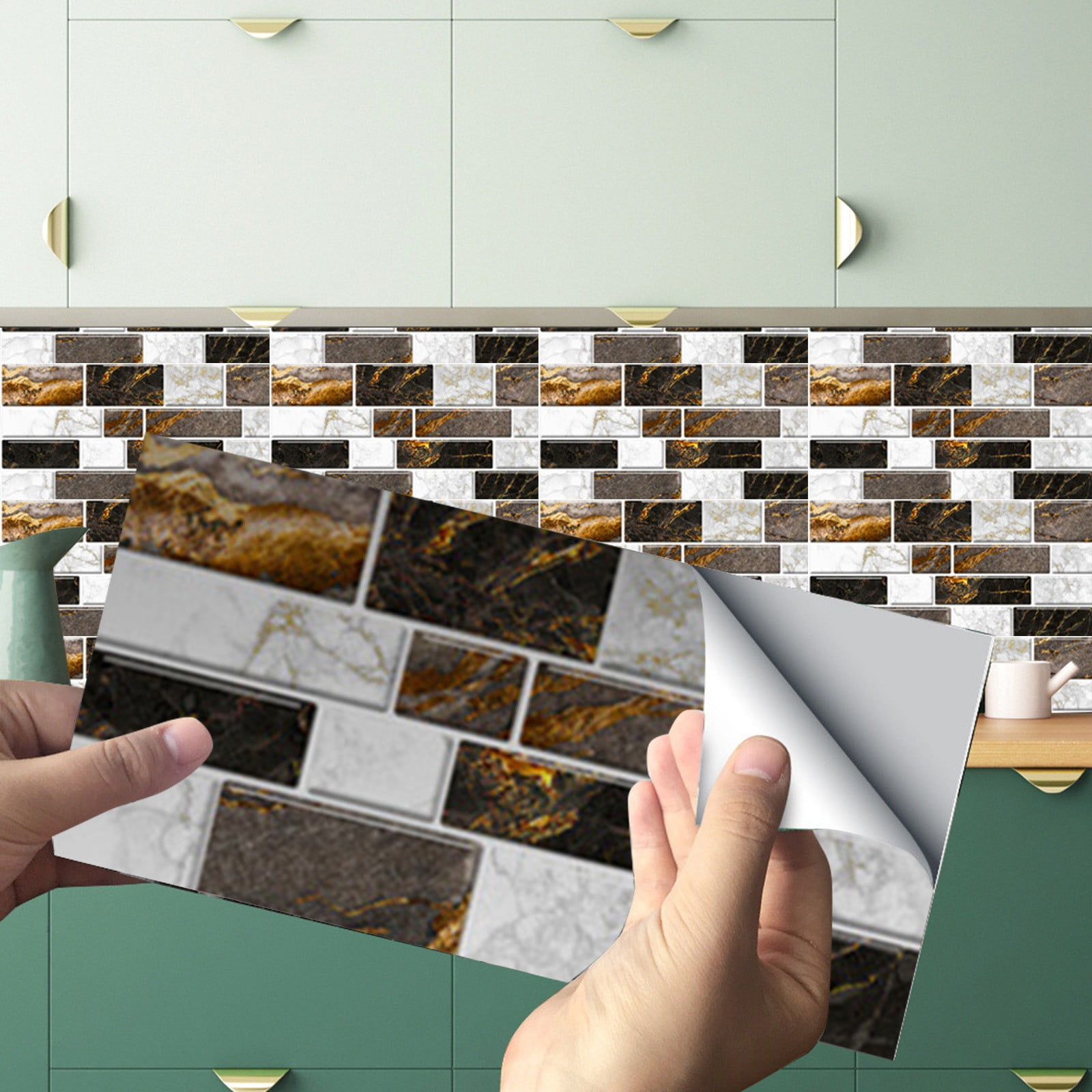 NEGJ 12pc Peel And Stick Ceramic Tile Paste 3D Lattice Ceramic Tile