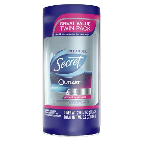 Secret Outlast Clear Gel Antiperspirant Deodorant for Women, Protecting Powder 2.6 oz (Pack of