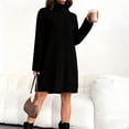 thumbnail image 3 of Women's Sweater Dress Knit Dress High Neck Long Sleeve Ribbed Loose Fit Warm Comfortable Winter Dress for Casual Loungewear,Black,L, 3 of 7