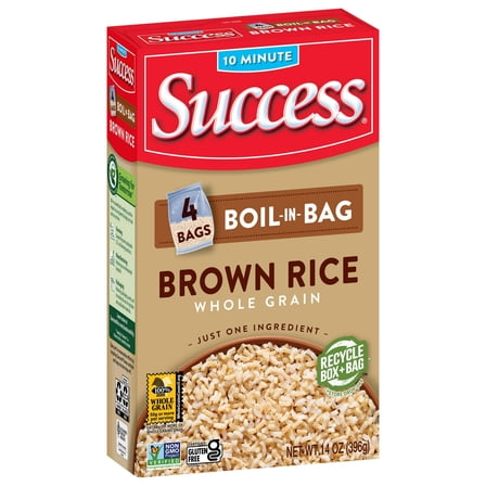 Success Boil-in-Bag Rice, Precooked Brown Rice, 4 Bags per Box, 14 oz (Pack of 2)