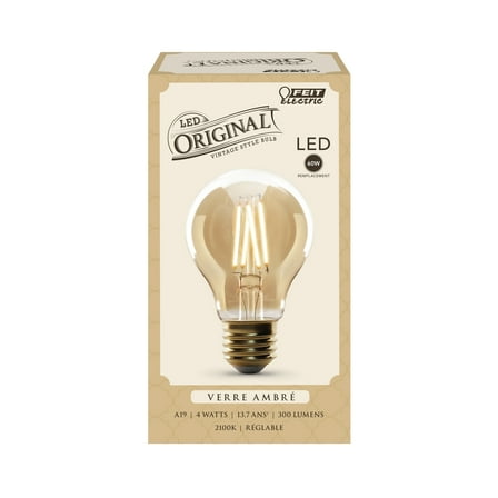 Feit Electric Vintage LED 4 Watts (60 Watts Equivalent) Soft White Light Bulb, AT19, E26, Dimmable