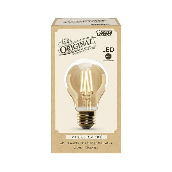 Feit Electric Vintage LED 4 Watts (60 Watts Equivalent) Soft White Light Bulb, AT19, E26, Dimmable