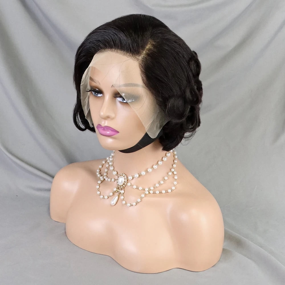 Natural Black Loose Wave Pixie Cut Wig Short Bob Human Hair 13x4 Lace Frontal Wigs Transparent Lace Human Hair for Black Women Lace Front Human Hair Wig