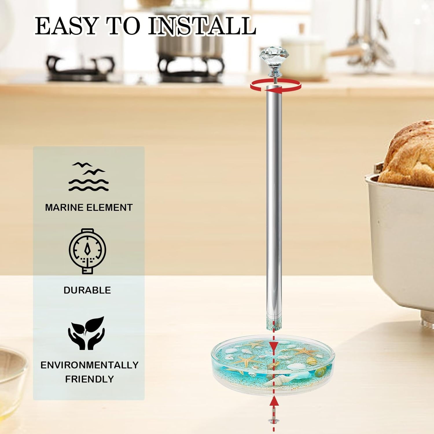 FONMY Standing Countertop Acrylic Paper Towel Holder W/Base, Handmade Seascape, Ocean Décor. for Kitchen/Bathroom
