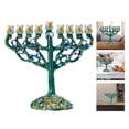 thumbnail image 6 of Hand Painted Enamel Menorah with Jeweled Accents Embellished Candlesticks Candle Holder - Green, 6 of 6