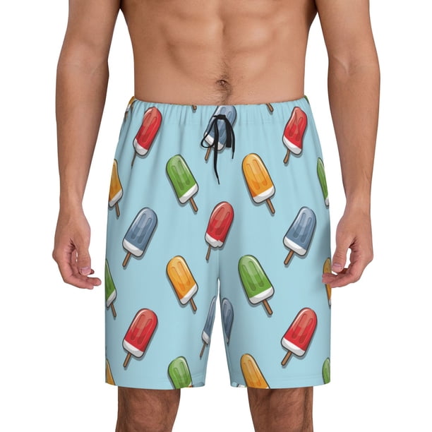 Balery Modern Ice Cream Pantalones cortos de pijama de punto de algodón para hombre con cinturilla y bolsillos-Medium
