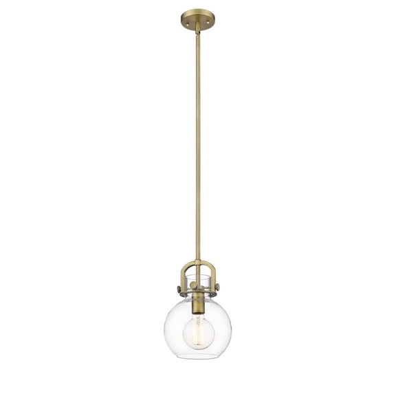 410-1S-BB-8CL-LED-Innovations Lighting-Newton Sphere - 1 Light Mini Pendant In Restoration Style-11.38 Inches Tall and 8 Inches Wide Brushed Brass LED