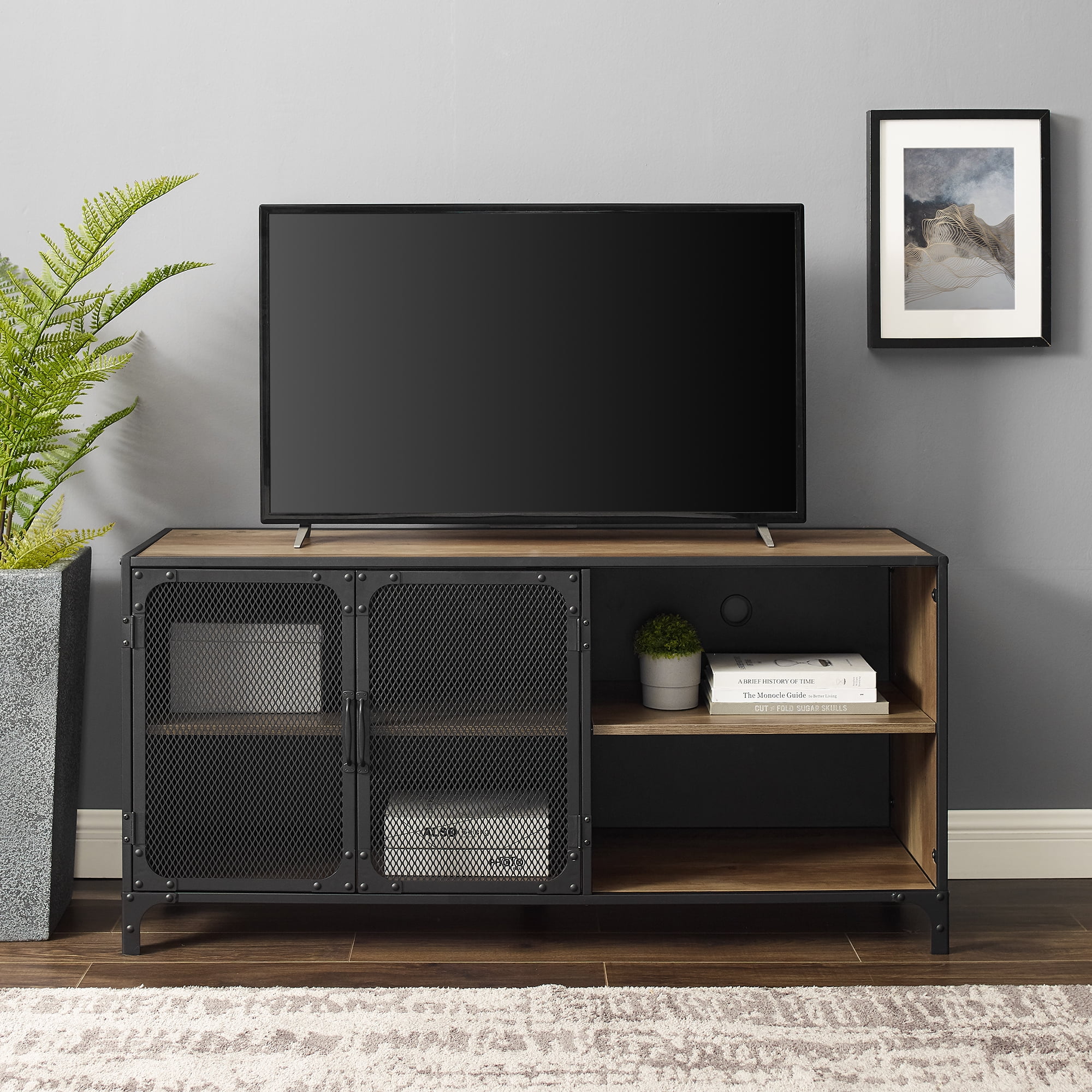 Manor Park Industrial TV Stand for TVs up to 58", Reclaimed Barnwood