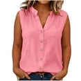 thumbnail image 2 of Women's Plus Size Sleeveless Button Down Shirts Dressy Casual Summer Blouses V Neck Cotton Linen Tops Business Work Tank Top | CSEONE,Pink 3XL, 2 of 5