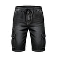 thumbnail image 4 of Mifsaly Mens Jean Cargo Shorts Elastic Waist Drawstring Denim Shorts Fashion Relaxed Fit Casual Summer Wear Clothes with Multi Pockets Black,XL, 4 of 5