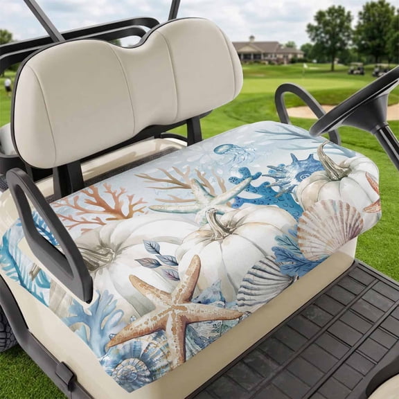 Golf Cart Seat Covers for 2 Seater,Thanksgiving Coastal Microfiber Cart Seat Towel Blanket,Blue White Pumpkin Starfish Coral Absorbent Breathable NonSlip Bench Seats Protector for Golf Course 51"x31"