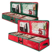 Homirary 2pcs Wrapping Paper Organizer Storage Bag Containers for Christmas Gift, with Reinforced Handles, Holiday Accessories, Red Green