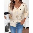 thumbnail image 6 of Women Heart Pattern Tie Front Cardigan Sweater Long Sleeve Knit Outerwear Apricot L, 6 of 10
