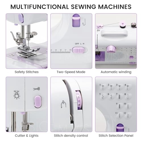 Sewing Machine for Beginners with 12 Built-in Stitches,Mini Sewing Machine with Foot Pedal,High-Low Speeds,Portable and Sewing Enthusiasts (505)