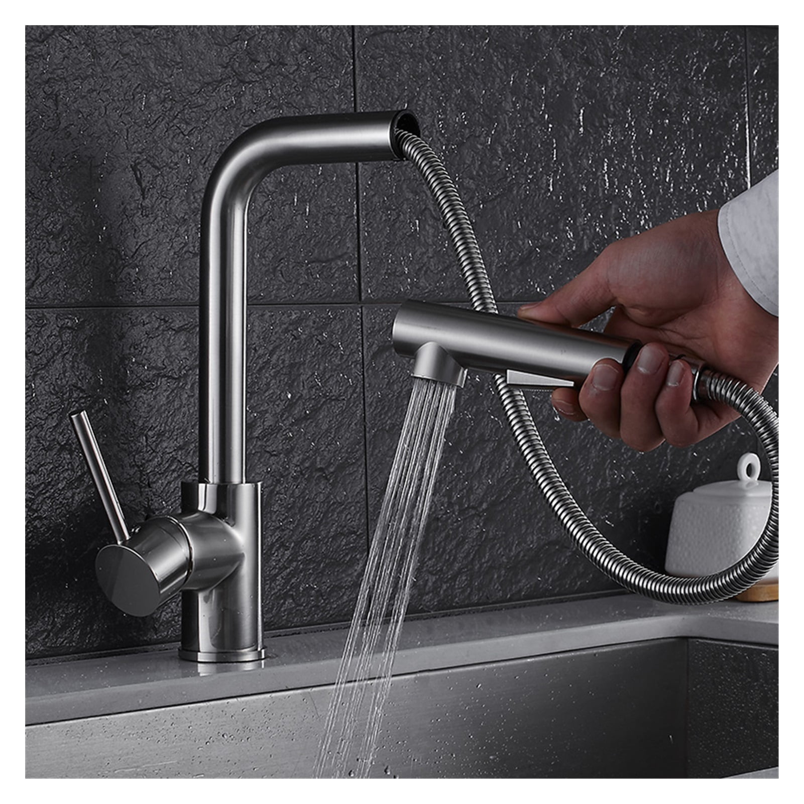 Swiveling Kitchen Faucet Brass Brushed Nickel High Arch Kitchen Sink Faucet Pull Out Rotation Spray Mixer Tap ,360° Swivel Spout