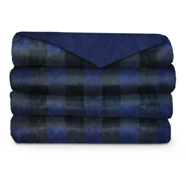 Sunbeam Heated Microplush Throw (50" x 60"), Blue Buffalo Plaid
