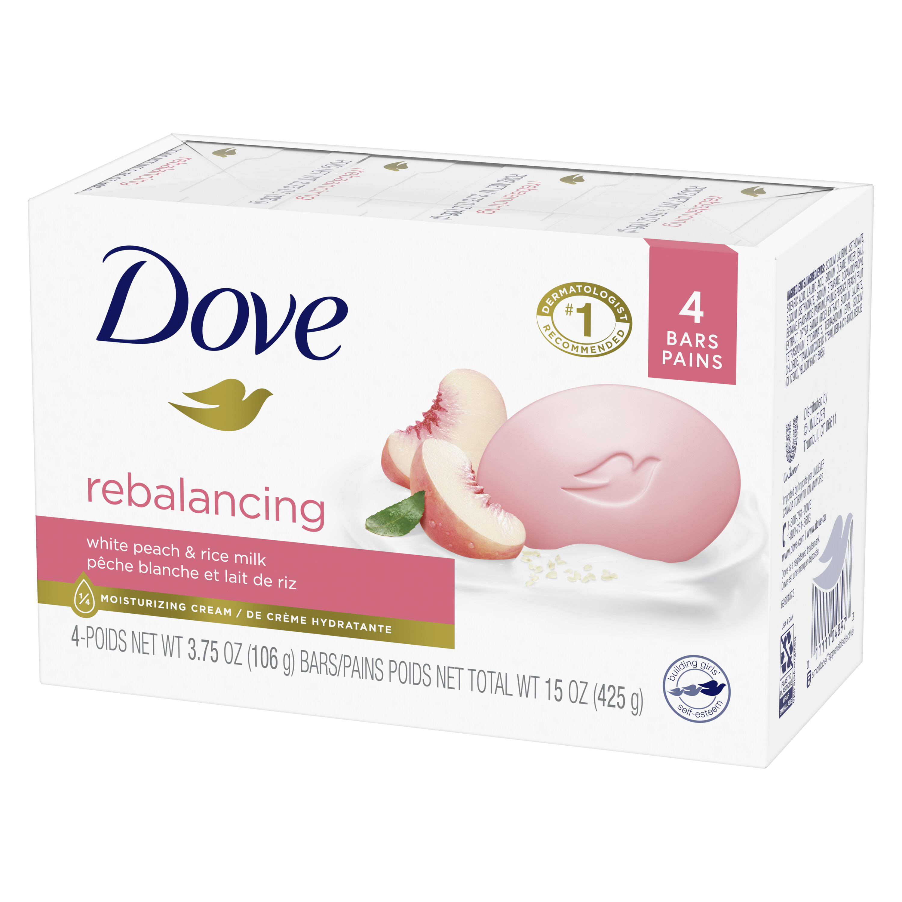 Dove Rebalancing Beauty Bar Soap White Peach & Rice Milk, 3.75 oz 4 Bars - image 4 of 6
