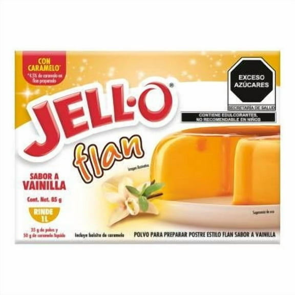 Polvo para preparar flan Jello sabor vainilla con caramelo 85 g