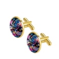 thumbnail image 2 of PhooArto Men's Classic Stainless Steel, Turtle Flowers Colorful Splashes Pattern Cufflinks Business Wedding Shirts, Golden, 2 of 7