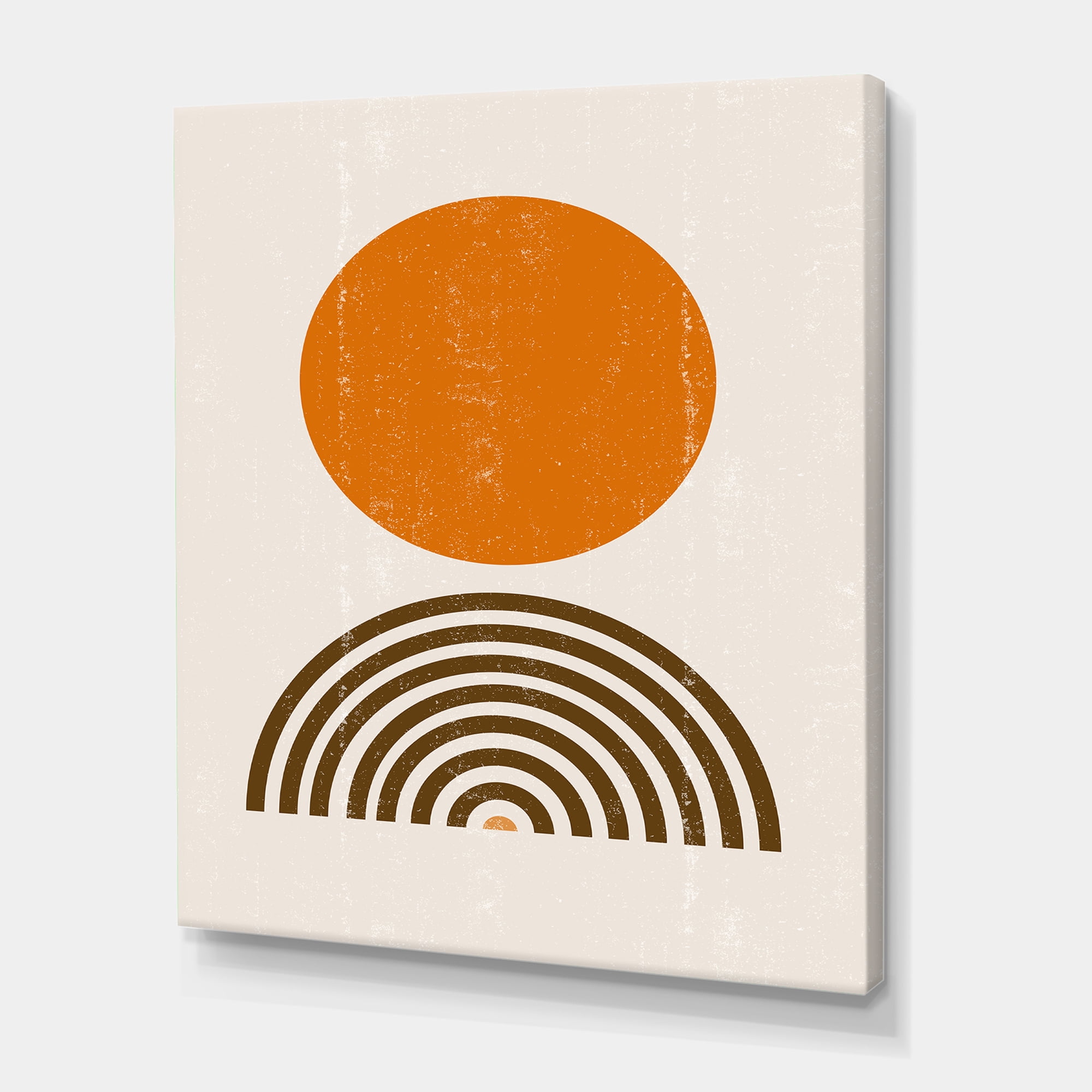 Designart ' Abstract Minimal Rainbow and Orange Sun I ' Modern Canvas Wall Art Print