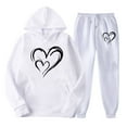 thumbnail image 2 of Jinhomg Womens Thin Sweatsuits 2 Piece Comfy Valentine's Day Tracksuits Lightweight Casual Heart Graphic Hoodies with Straight Leg Pants Fall Saving White S, 2 of 3