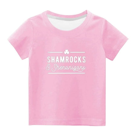 Toddler Kids Boys Girls Fashion Cute Round Neck Print Short Sleeve Top Deals Fall Gifts Pink