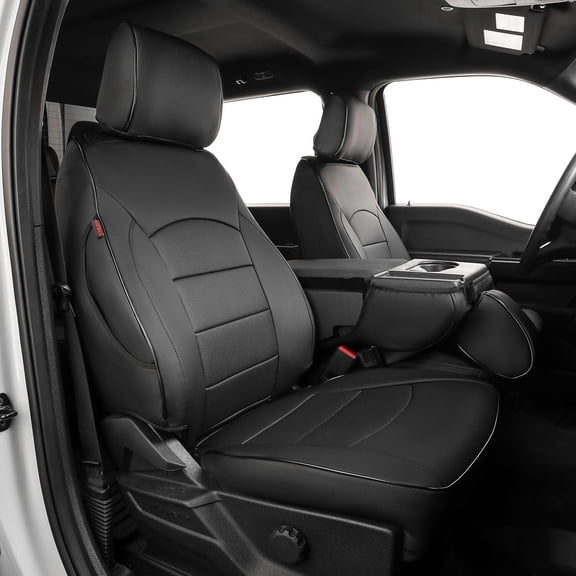 EKR Custom Fit F150 Car Seat Covers for 2015-2020 Ford F150 SuperCrew XL,XLT & 2017-2022 F250/F350/F450 SuperDuty CrewCabXL/XLT - Waterproof Leather (Black)