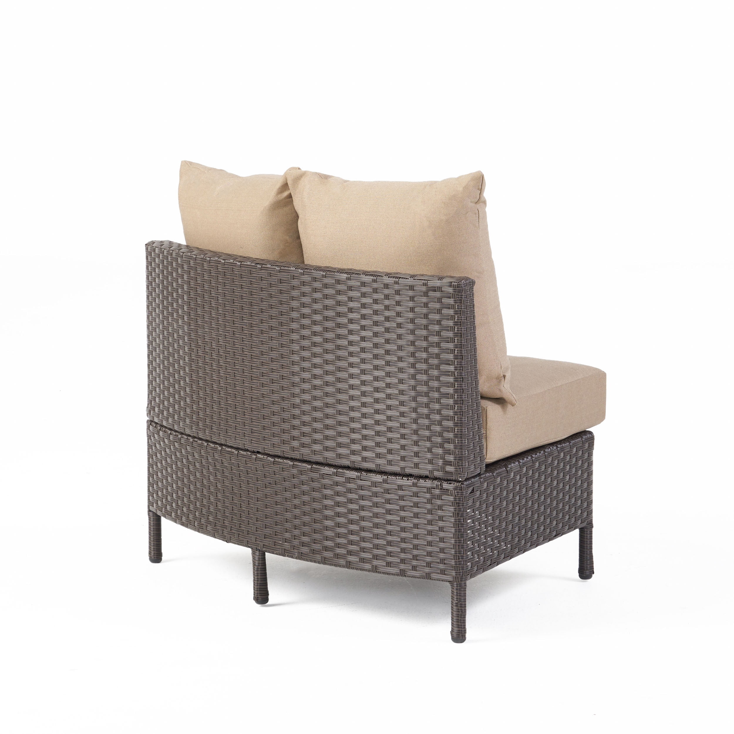 Outdoor Woven Curved Single Sofa, Comfort Relax Seat for Patio Garden, Brown and Beige
