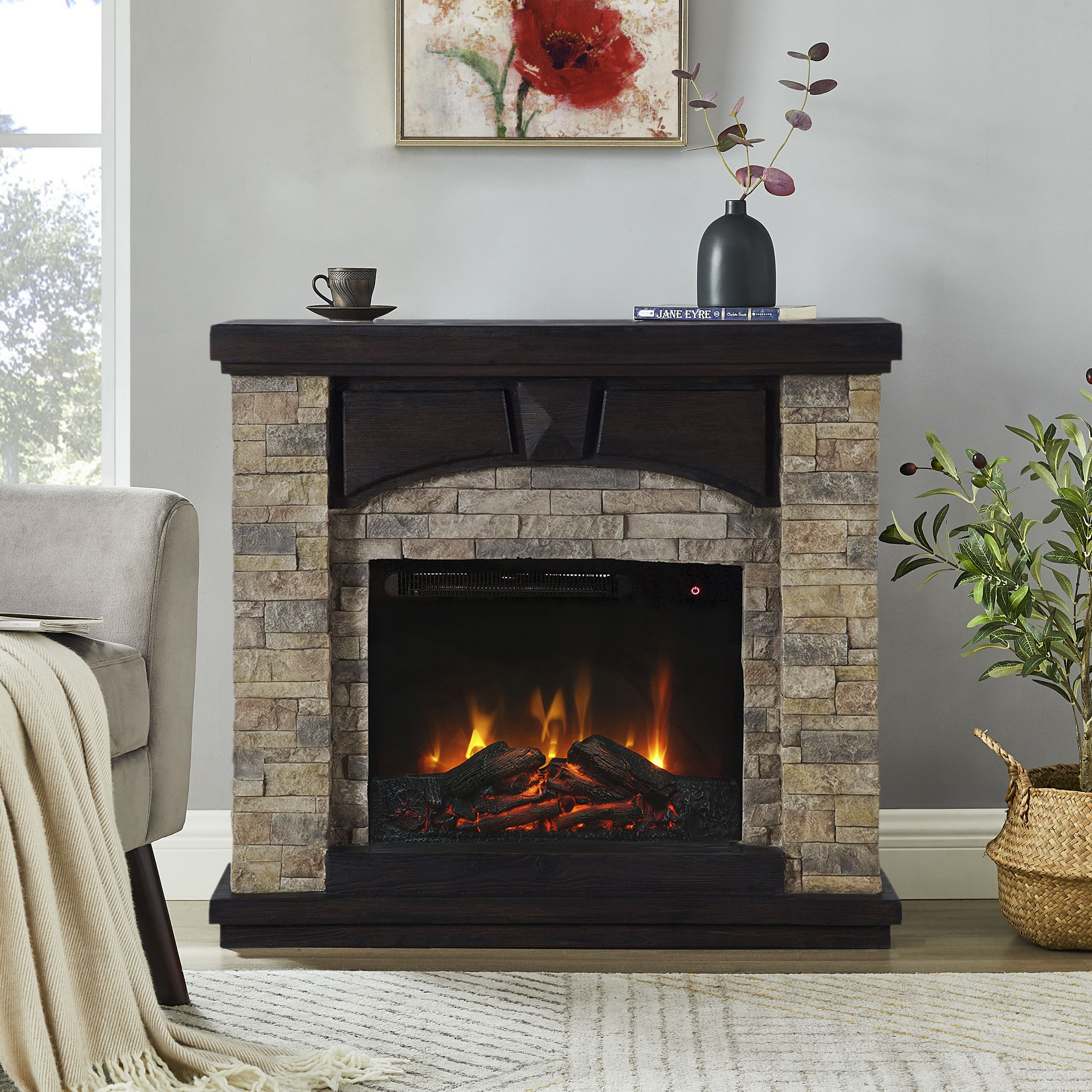 FESTIVO 1500w 41 in. Wide Deluxe Freestanding Electric Fireplace in Tan