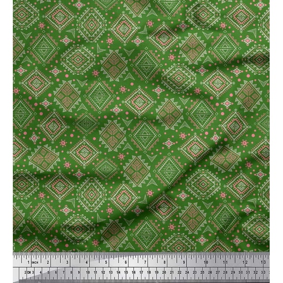 Soimoi Japan Crepe Satin Fabric Aztec Southwestern Fabric Prints by Yard 42 Inch Wide