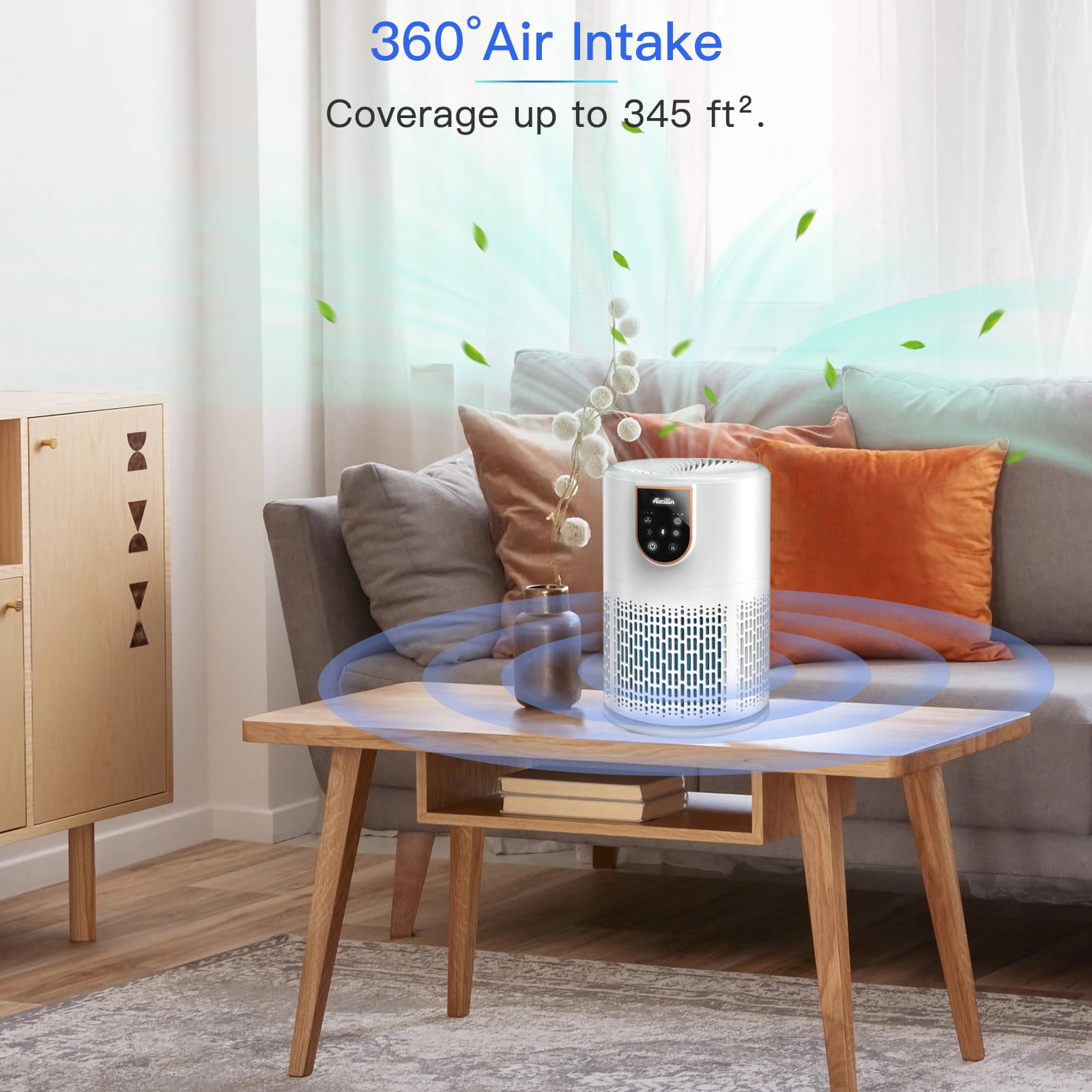 Aircillin AP0801 Air Purifier with Fragrance Sponge, HEPA H13 Filter, 398 Sq ft, White