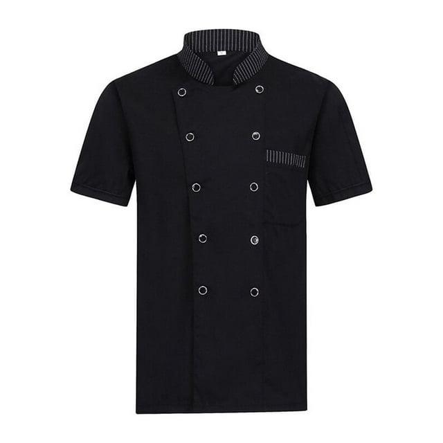Chef Uniforms Women Short Sleeve Chef Coat Double Breasted Closure Comfortable Chef Uniforms Working Jacket Restaurant Kitchen Cooking Clothes Workwear Black L