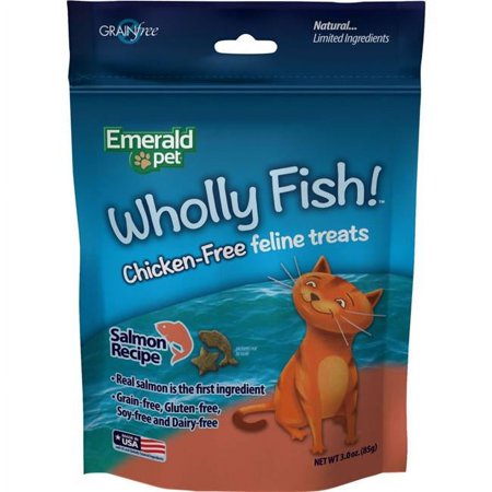 UPC: 0856916006403 | Emerald Pet Products 00640-CFS 3 oz Wholly Fish Chicken-Free Cat Treats – Salmon Pack of 12