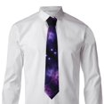thumbnail image 2 of Men's Fashion Causal Neck Tie Galaxy Stars Purple Printed Skinny Tie, 2 of 7