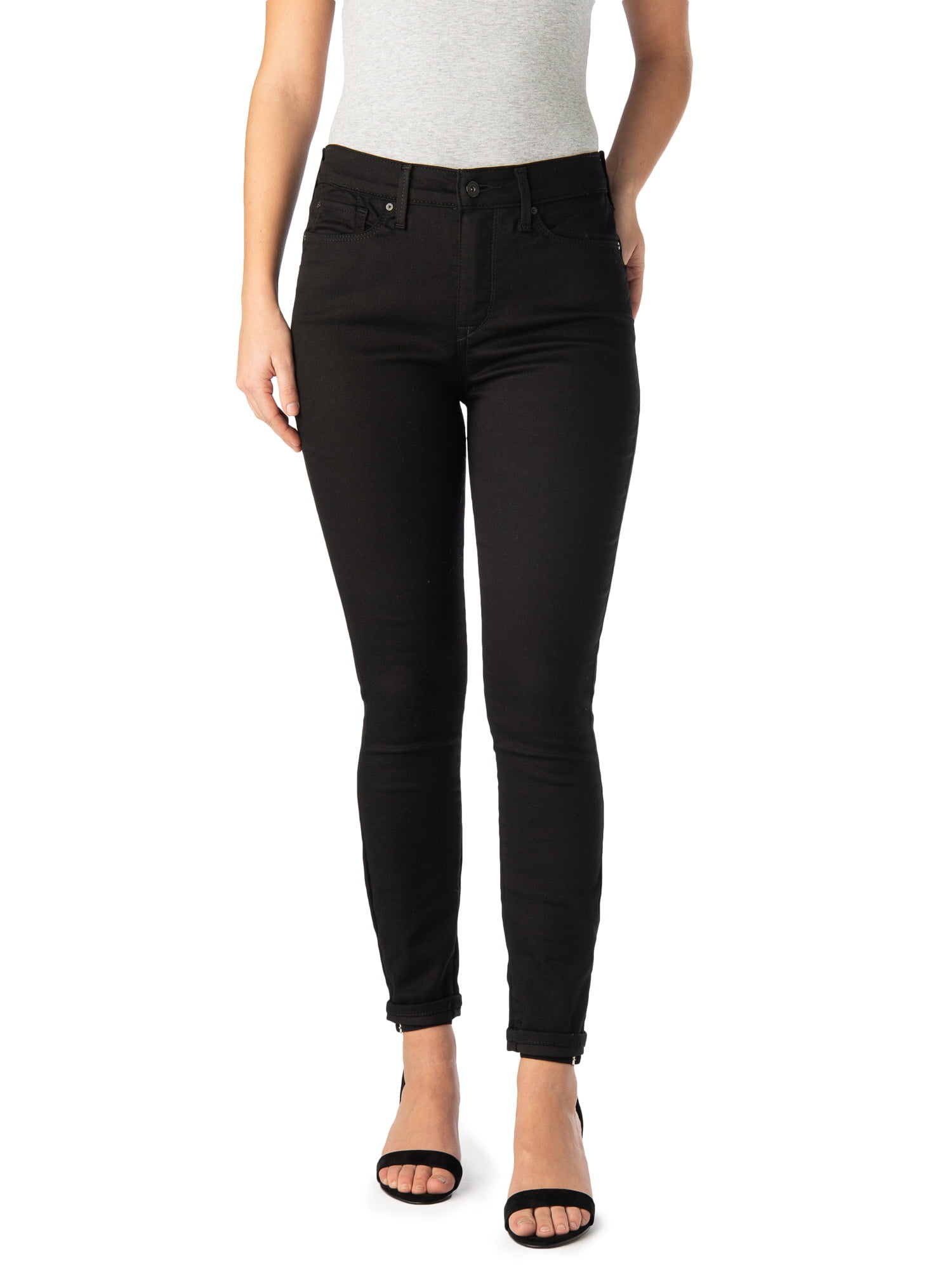 High Rise Ankle Skinny Cuff Jeans 