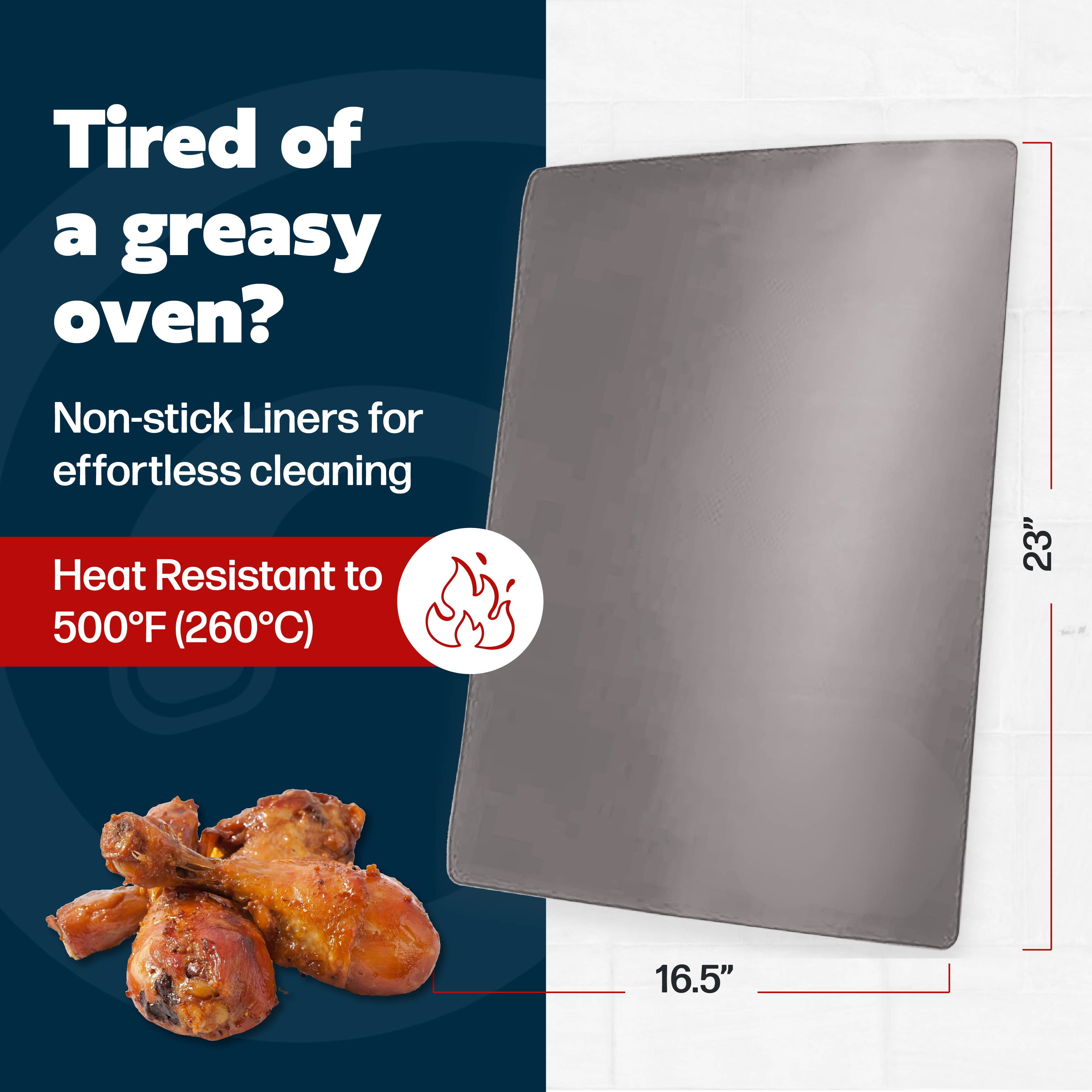 Cooks Innovations Made In USA Non-Stick Oven Liner - Heavy Duty Heat Resistant, BPA Free Mat to Protect Oven Racks – Silver 1-Pack