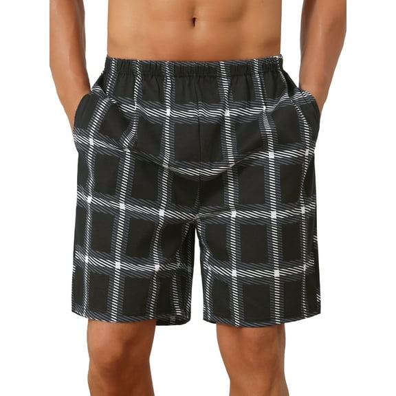 INSPIRE CHIC Men's Plaid Soft Elastic Waist Lounge Nightwear Bottoms 28 Black