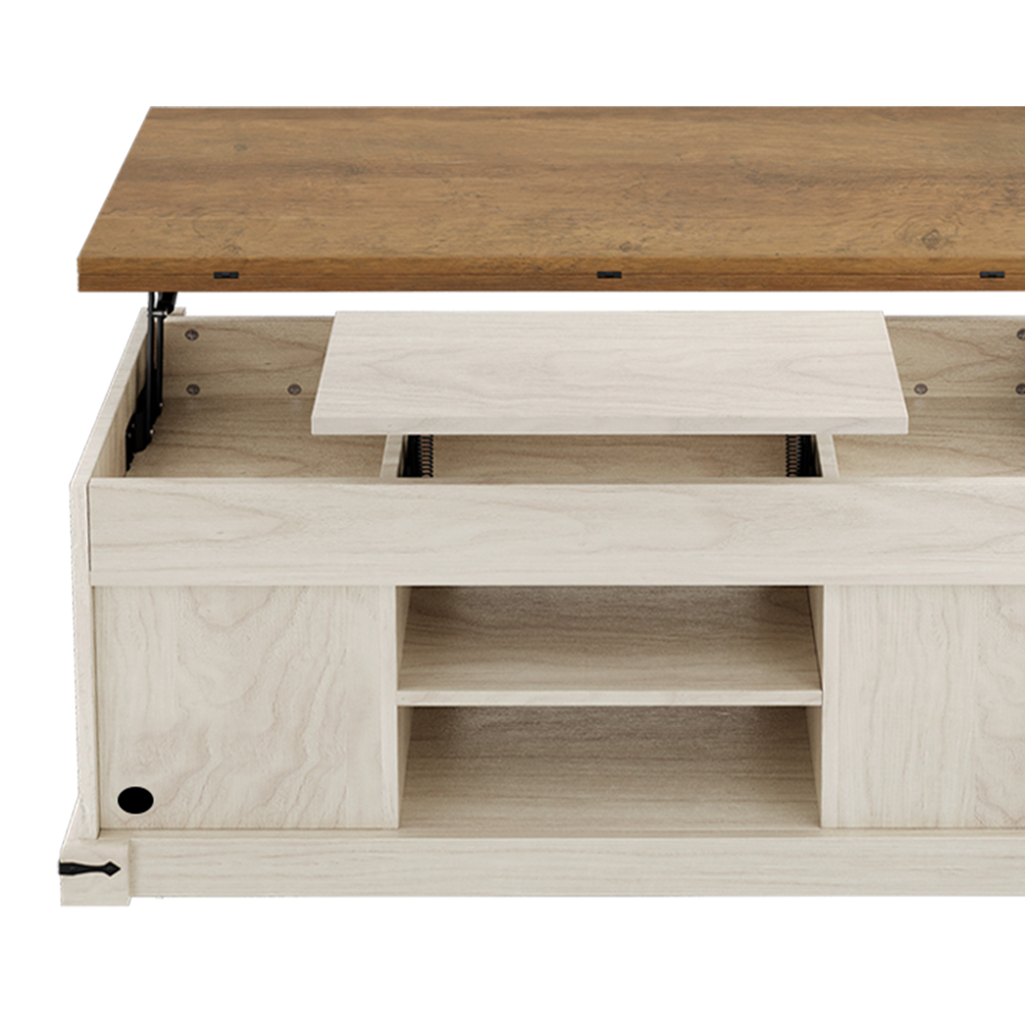 Uforic Farmhouse Lift Top Coffee Table with Charging Station & Barn Doors Storage, Brown