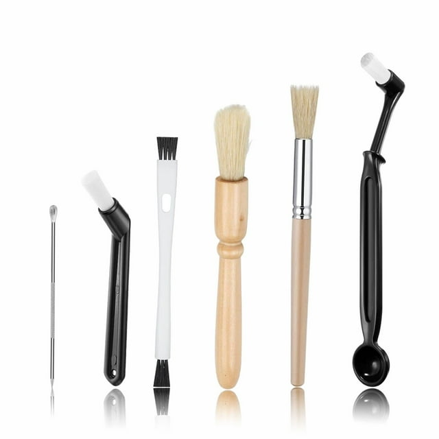 Juego de 6 uds de cepillos para café, Kit profesional de cepillos para Espresso, mango de madera pesado y cerdas naturales, cepillo para máquina de café para quitar el polvo de madera
