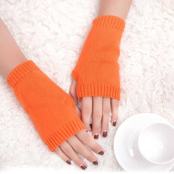 Namzi Arm Warmers Wrist Warmers, Knitted Gloves, Winter Gloves, Hand Crochet Mittens, Fingerless Mittens for Cold-Weather Daily & Outdoor Use,Orange