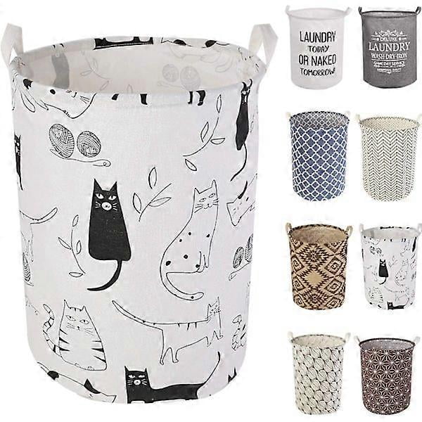 19.7" Laundry Hamper, Foldable Storage Basket with Lightweight Carry Handles, Waterproof Round Cotton Linen, for Baby Products, Toys, Bedroom Basket