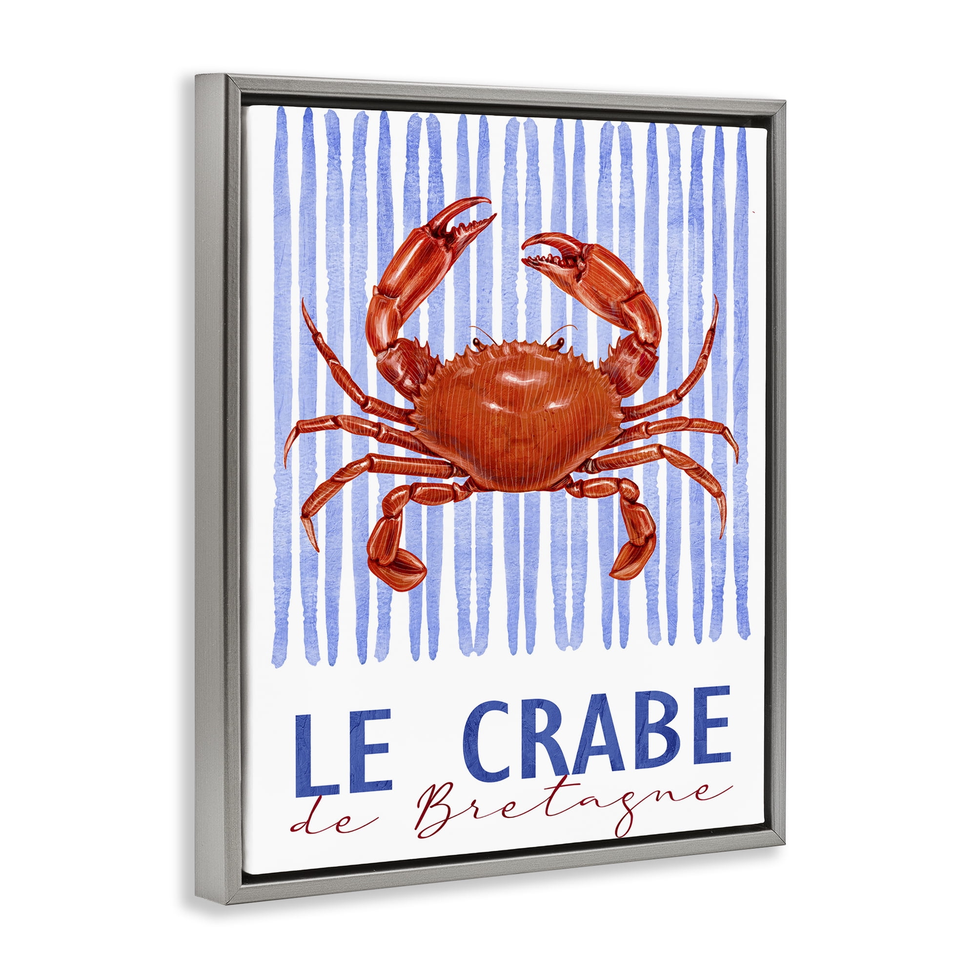 Stupell Industries Le Crabe Nautical Stripes Gray Framed Floater Canvas Wall Art, design by Kim Allen
