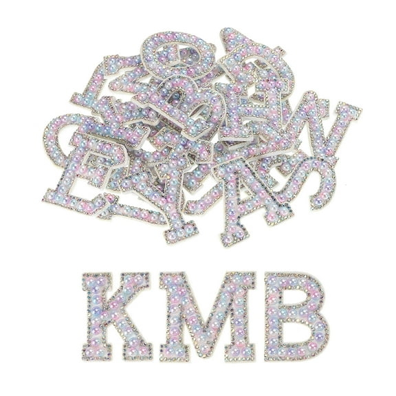 Uxcell Iron on Letter Pearl Letter Patches Rhinestone Color Gradient Light A-Z Glitter Pearls Alphabet Patches 26 Pack