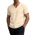 thumbnail image 3 of Kojanyu Men's Big and Tall V Neck T Shirts Short Sleeve Cotton Linen Casual Tees Lightweight Relaxed Summer Tops, 3 of 9