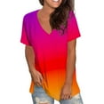 thumbnail image 2 of gakvbuo Summer Plus Size Summer Tops for Women Tops Dressy Casual Trendy V Neck T Shirts Rolled Short Sleeve Tie Dye Gradient Printed Side Split Blouse Tee, 2 of 5
