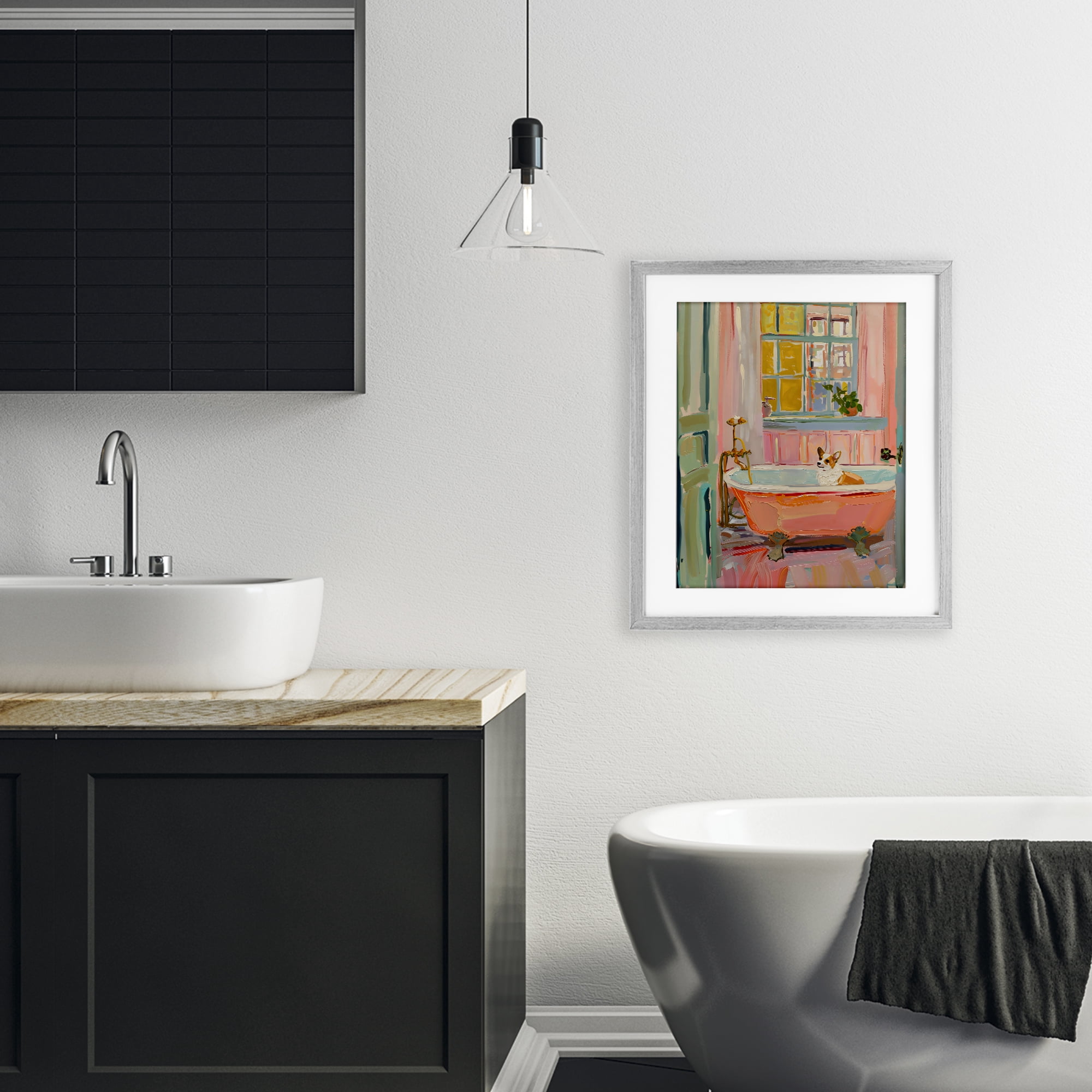 Stupell Industries Corgi in Bathtub Gray Framed Print Under Glass, design by The Prints Vibe